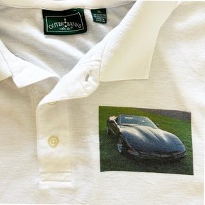 Vintage 90s DIY Corvette graphic print Outer Banks polo shirt.